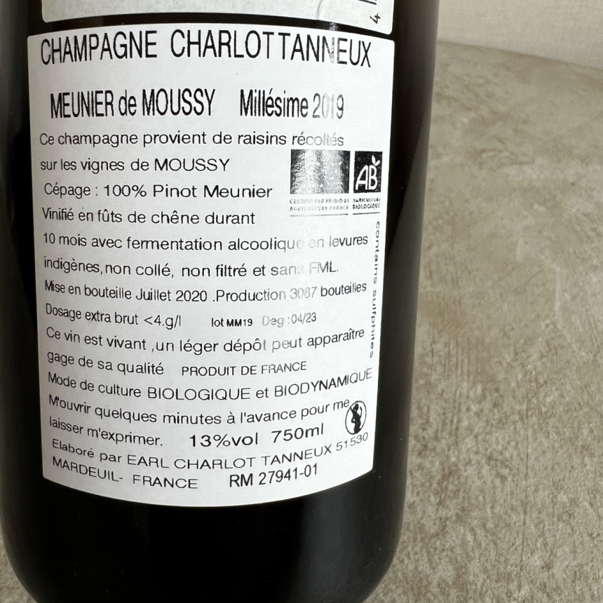 シャンパーニュ シャルロ・タヌー ムニエ・ド・ムーシー 2019 / Champagne Charlot-Tanneux Meunier de Moussy 20193