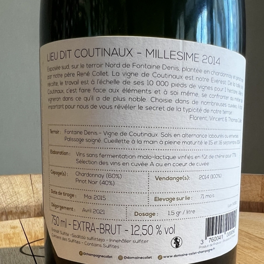 ドメーヌ・コレ・シャンパーニュ クーティノー 2014 / Domaine Collet Champagne Coutinaux 20143