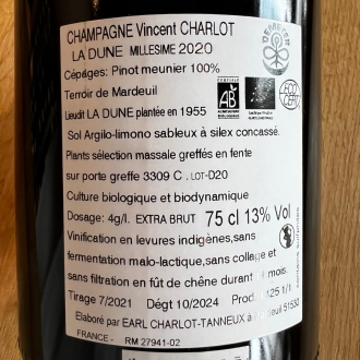 ヴァンサン・シャルロ ラ ・ デュヌ 2020 / Champagne Vincent Charlot La Dune 2020サムネイル3